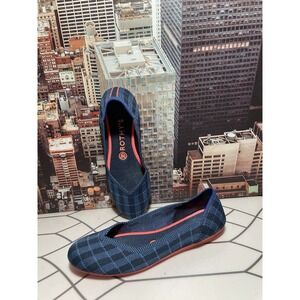 VERY RARE EUC ROTHYS The Flat Retired Navy Orange Plaid Luxury Ballet Flats E1